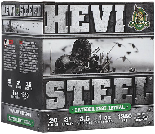 Hevi-Shot HS62035 Hevi-Steel Waterfowl 20 Gauge 3 Inch 1 Oz 3/5 Shot 25 Rounds Per Box 10 Boxes Per Case