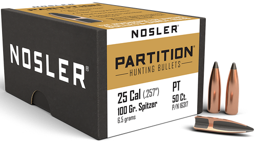 Nosler Partition .25 Caliber (.257 Diameter) Bullets 100 Grain Spitzer Box of 50