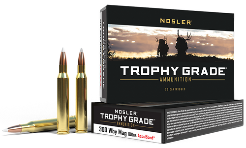 Nosler Trophy Grade 300 Weatherby Magnum Ammo 180 Grain Nosler AccuBond Bonded Polymer Tip Box of 20