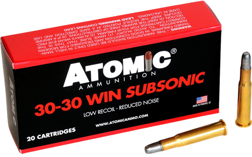 Atomic Ammunition Subsonic 30-30 Winchester Ammo 165 Grain Flat Nose Box of 20 Atomic Ammunition Subsonic 30-30 Winchester Ammo 165 Grain Flat Nose Box of 20