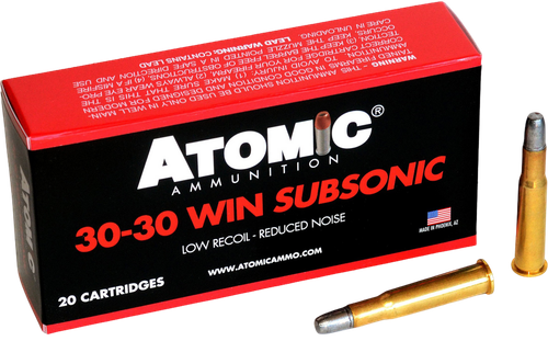 Atomic Ammunition Subsonic 30-30 Winchester Ammo 165 Grain Lead Round Nose Flat Point Box of 20