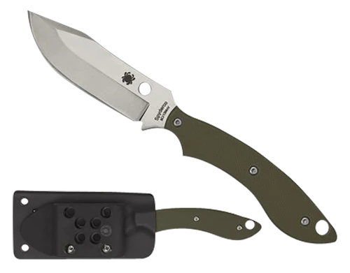 Spyderco Stok Fixed Blade Knife 2.95" Bowie Plain Stonewashed 8Cr13MoV Stainless Steel Blade G-10 Handle Olive Drab