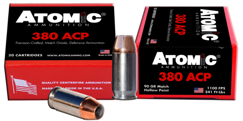 Atomic Ammunition 380 ACP Ammo 90 Grain Jacketed Hollow Point Box of 20