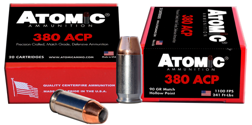 Atomic Ammunition 380 ACP Ammo 90 Grain Jacketed Hollow Point Box of 20