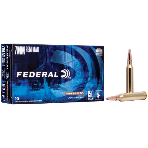 Federal Power-Shok 7mm Remington Magnum Ammo 150 Grain Jacketed Soft Point Box of 20