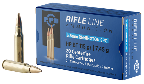 PPU Standard 6.8mm SPC Ammo 115 Grain HPBT Box of 20