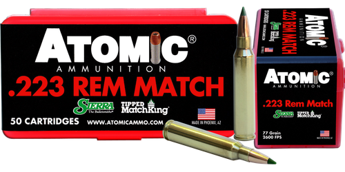 Atomic Ammunition 00452 223 Remington Ammo 77 Grain Tipped MatchKing Box of 50