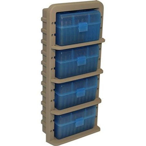 MTM Ammo Rack with 4-50 Round 223 Remington/5.56x45mm Ammo Boxes Dark Earth/Clear Blue