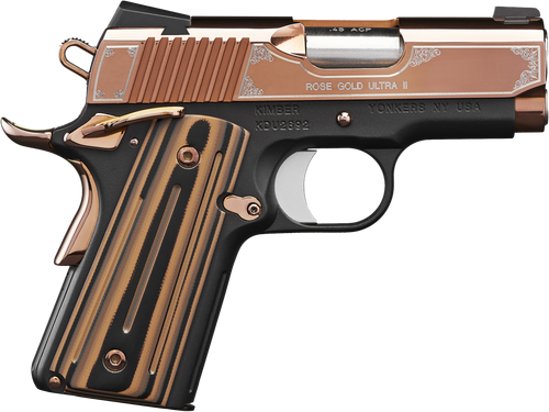 Kimber Rose Gold Ultra II 45 ACP Pistol 3" Barrel 7+1 Round PVD Slide Gold/Black Grip Matte Black Frame