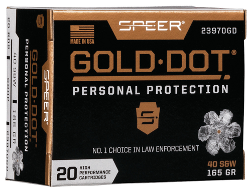 Speer Gold Dot 40 S&W Ammo 165 Grain Bonded Jacketed Hollow Point Box of 20