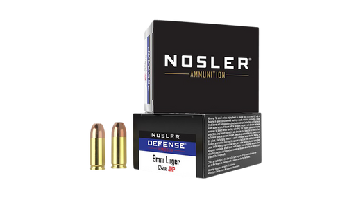 Nosler Defense 9mm Luger +P Ammo 124 Grain Bonded Jacketed Hollow Point Box of 20