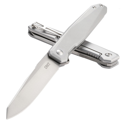 CRKT Facet Assisted Opening Pocket Knife 3.37" Recurve Tanto D2 Satin Blade Stainless Steel Handle Stainless