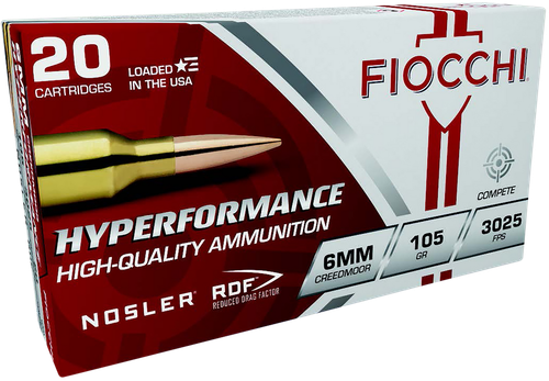 Fiocchi Hyperformance Match 6mm Creedmoor Ammo 105 Grain Nosler RDF Jacketed Hollow Point Box of 20