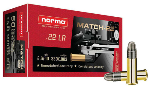 Norma Match-22 22LR Ammo 40 Grain LRN Box of 50