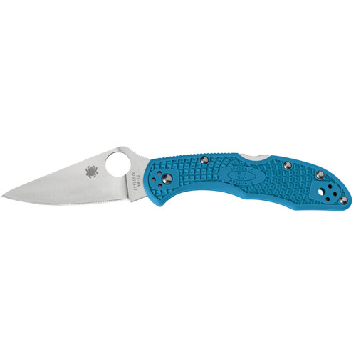 Spyderco Delica 4 Pocket Knife 2.9" Leaf VG-10 Satin Blade Fiberglass Reinforced Nylon (FRN) Handle Blue