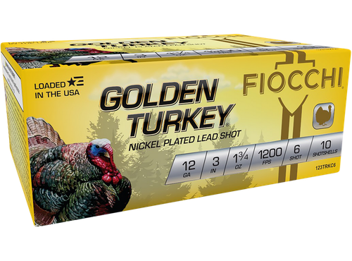 Fiocchi Golden Turkey 12 Gauge Ammo 3" 1-3/4 oz #6 Nickel Plated Lead Shot 10/ct