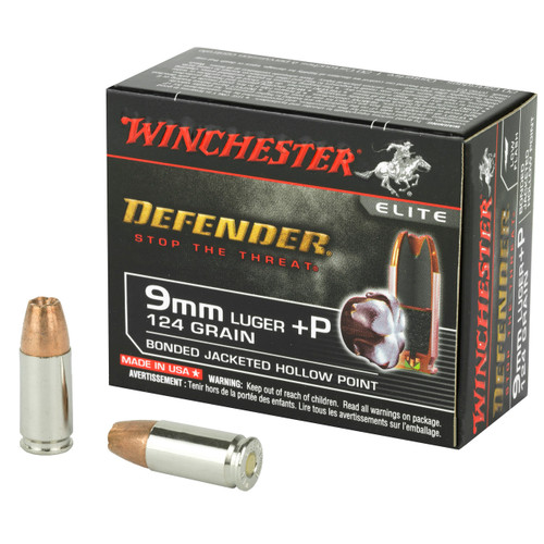 Winchester PDX1 Defender 9mm +P Ammo 124 Grain Bonded Jacketed Hollow Point Box of 20