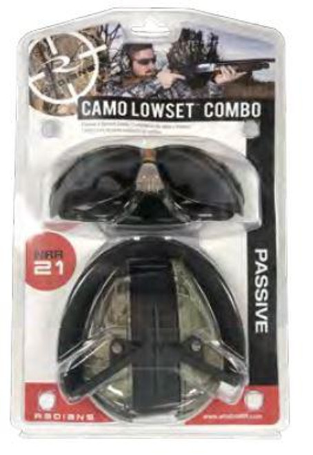 Radians Lowset Camo Earmuff and Outback Camo Clear Glasses Combo Set
