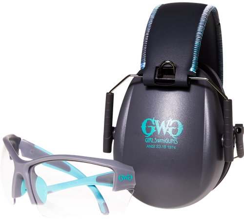 Allen Girls With Guns Protective Safety Glasses and Earmuffs Combo Set, Gray/Teal/Black, NRR 23dB