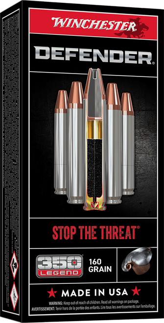 Winchester Defender 350 Legend Ammo 160 Grain Bonded Jacketed Hollow Point Box of 20