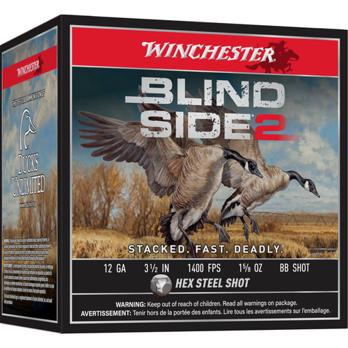Winchester Blind Side 2 12 Gauge Ammo 3-1/2" #BB Steel Shot 1-5/8 oz Box of 25