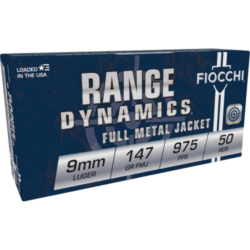 Fiocchi Pistol Shooting Dynamics 9mm Luger Ammo 147 Grain Full Metal Jacket Box of 50