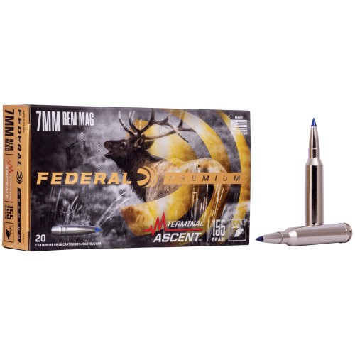 Federal Premium Terminal Ascent 7mm Remington Magnum Ammo 155 Grain Bonded Polymer Tip Box of 20