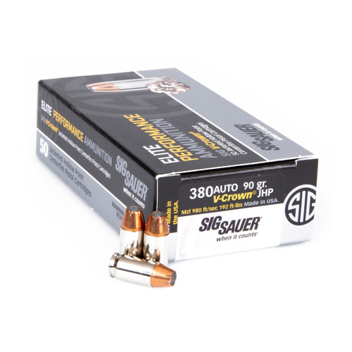 Sig Sauer 380 ACP Ammo 90 Grain Jacketed Hollow Point Box of 50