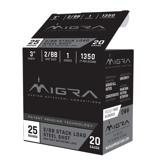 Migra Waterfowl Steel Shot Shotshell 20 Gauge 3" 1 oz 1350 fps #4 #6 Box of 25
