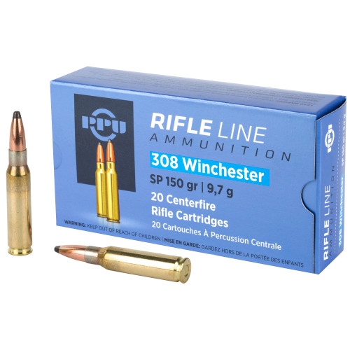 PPU 308 Winchester Ammo 150 Grain Jacketed Soft Point Box of 20