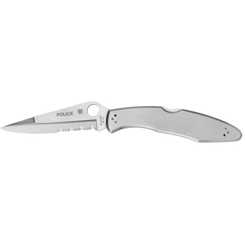 Spyderco Police ComboEdge Pocket Knife 4.125" Serrated VG-10 Stainless Steel Blade Stainless Steel Handle - Image 1