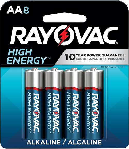 Rayovac 8158T03 AA Alkaline Batteries Silver/Blue 8 Pack