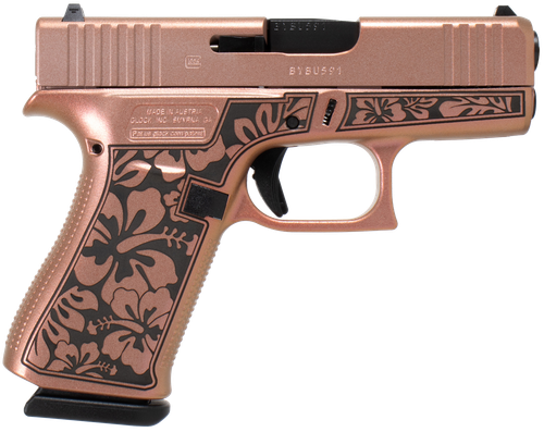 Glock 43 Gen3 9mm Luger Pistol 3.41" Barrel 6+1 Round Black Steel Barrel Chimera Cerakote Slide Chimera Hibiscus Cerakote Frame