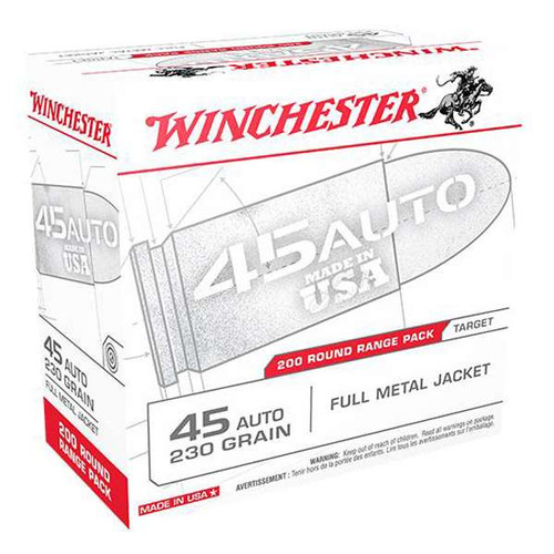 Winchester White Box USA .45 ACP Ammo 230 Grain Full Metal Jacket Box of 200