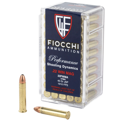 Fiocchi 22 Winchester Magnum Rimfire (WMR) Ammo 40 Grain Jacketed Soft Point Box of 50 - Image 1