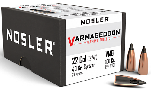 Nosler Varmageddon 22 Caliber (224 Diameter) Bullets 40 Grain Flat Base Tipped Box of 100