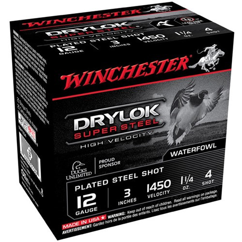 Winchester Drylok Super Steel 12 Gauge Ammo 3" 1-1/4 oz #4 Steel Shot Box of 25