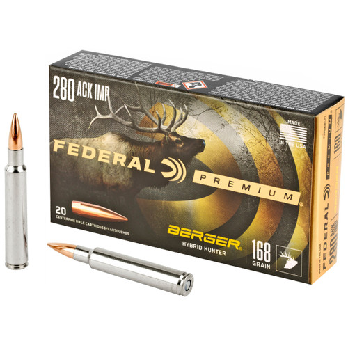 Federal Premium 280 Ackley Improved Ammo 168 Grain Berger Hybrid Hunter Box of 20