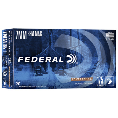 Federal Power-Shok 7MM Remington Magnum Ammo 175 Grain Jacketed Soft Point Box of 20