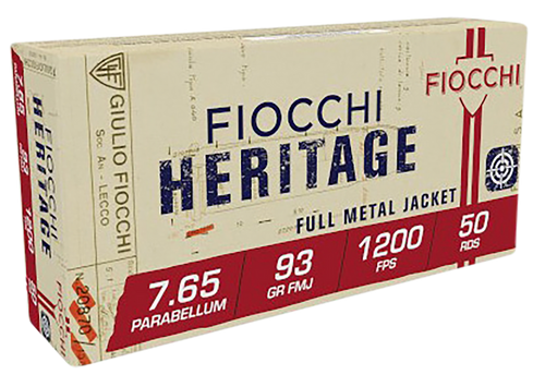 Fiocchi 765A Heritage 7.65x21mm Parabellum Ammo 93 Grain Full Metal Jacket Box of 50
