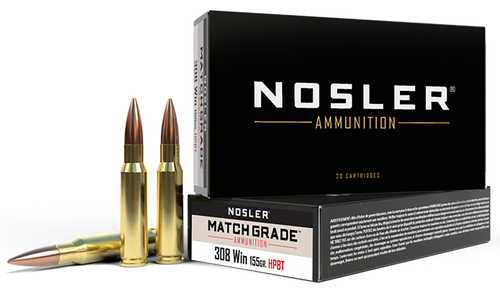 Nosler Match Grade 308 Winchester Ammo 155 Grain Nosler Custom Competition Jacketed Hollow Point Box of 20 Nosler Match Grade 308 Winchester Ammo 155 Grain Nosler Custom Competition Jacketed Hollow Point Box of 20