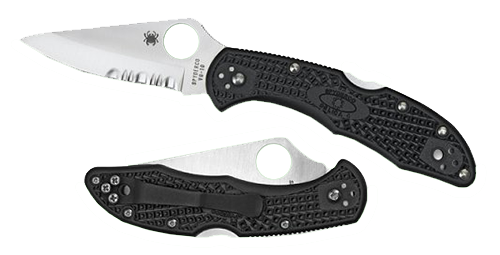 Spyderco Delica 4 Pocket Knife 2.875" Fully Serrated Leaf VG-10 Satin Blade Fiberglass Reinforced Nylon (FRN) Handle Black