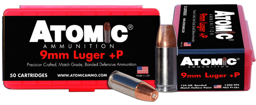 Atomic Ammunition 9mm Luger +P 124 Grain JHP 50 Rounds