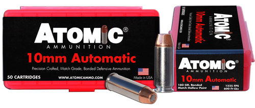 Atomic Ammunition 10mm Auto Ammo 180 Grain Jacketed Hollow Point Box of 50