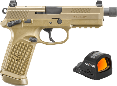 FN FNX-45T 45 ACP Pistol 5.3" Barrel 15+1 Round Black Steel Threaded Barrel Flat Dark Earth Slide Polymer Frame with Holosun 407C