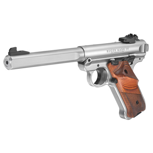 Ruger Mark IV Competition 22LR Pistol 6.88" Barrel 10+1 Round Stainless Slide Wood Grip Stainless Frame - Image 1