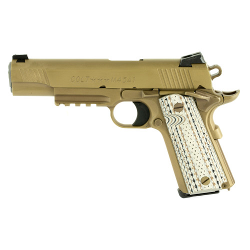 Colt M45A1 Marine 45 ACP Pistol 5" Barrel 7+1 Round Brown Slide White Grip Brown Frame - Image 1