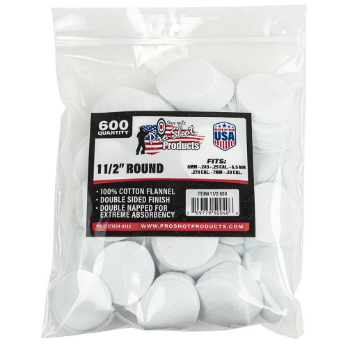 Pro-Shot Gun Cleaning Patches 6mm to 30 Caliber Round Cotton 600PK