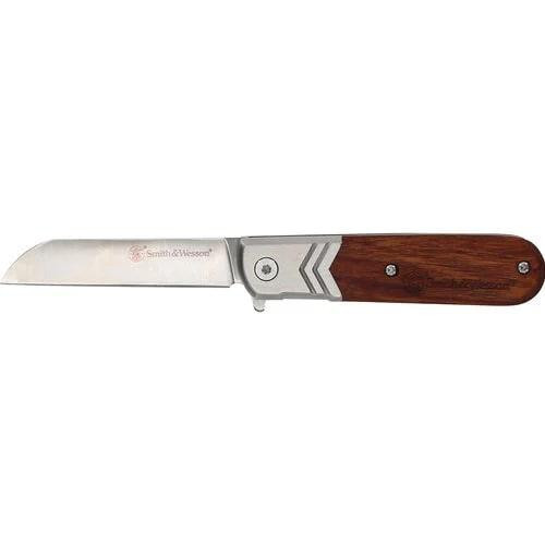 Smith & Wesson Executive Barlow Assisted Opening Pocket Knife 2.75" Sheepsfoot 8Cr13MoV Stainless Satin Blade Rosewood Handle Brown