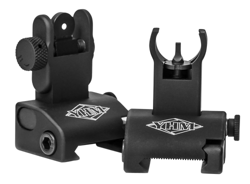 Yankee Hill Machine QDS Quick Deploy Flip-Up Front and Rear Sight Set Hooded AR-15 Flat-Top Aluminum Matte